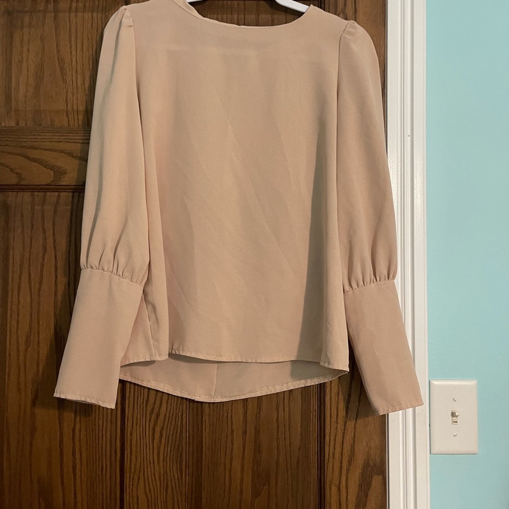 SHEIN Beige Puff Sleeve Asymmetrical Blouse